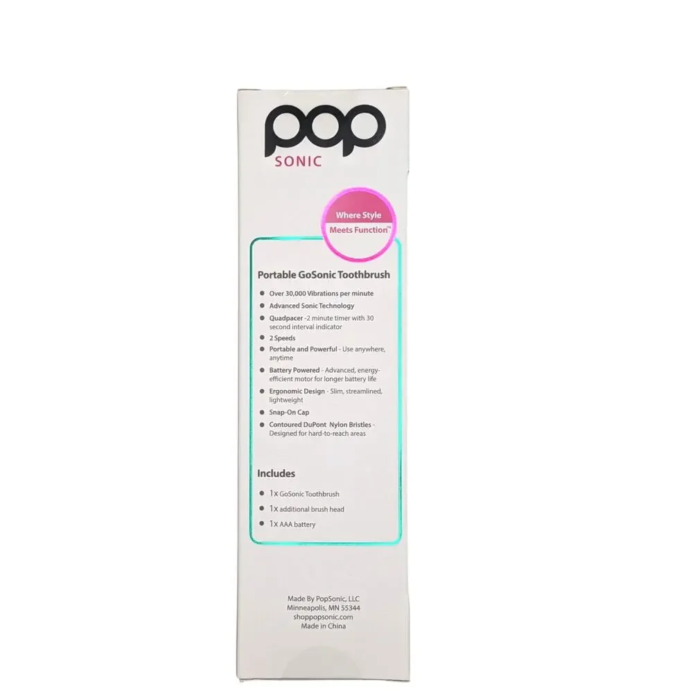 POP SONIC Go Sonic Portable Sonic Toothbrush Silver 2 Speed NEW Sealed